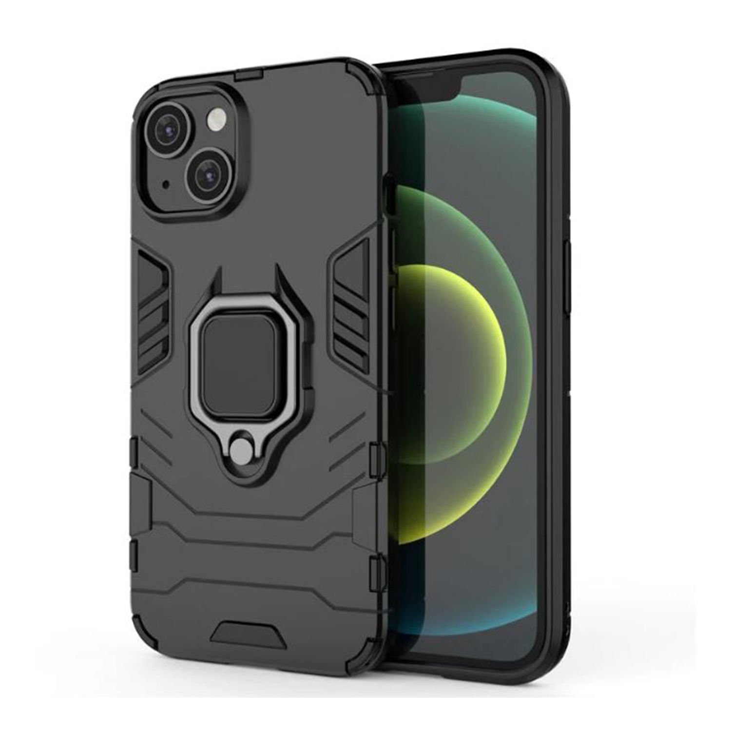 Microcase Apple iPhone 14 Plus Batman Serisi Yüzük Standlı Armor Kılıf - Siyah