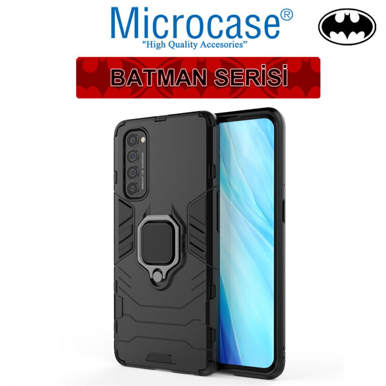 Microcase Oppo Reno 4 Pro 4G Batman Serisi Yüzük Standlı Armor Kılıf - Siyah