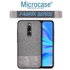 Microcase Xiaomi Redmi 8 Fabrik Serisi Kumaş ve Deri Desen Kılıf - Gri + Tempered Glass Cam Koruma