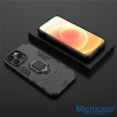 Microcase Apple iPhone 14 Pro Batman Serisi Yüzük Standlı Armor Kılıf - Siyah