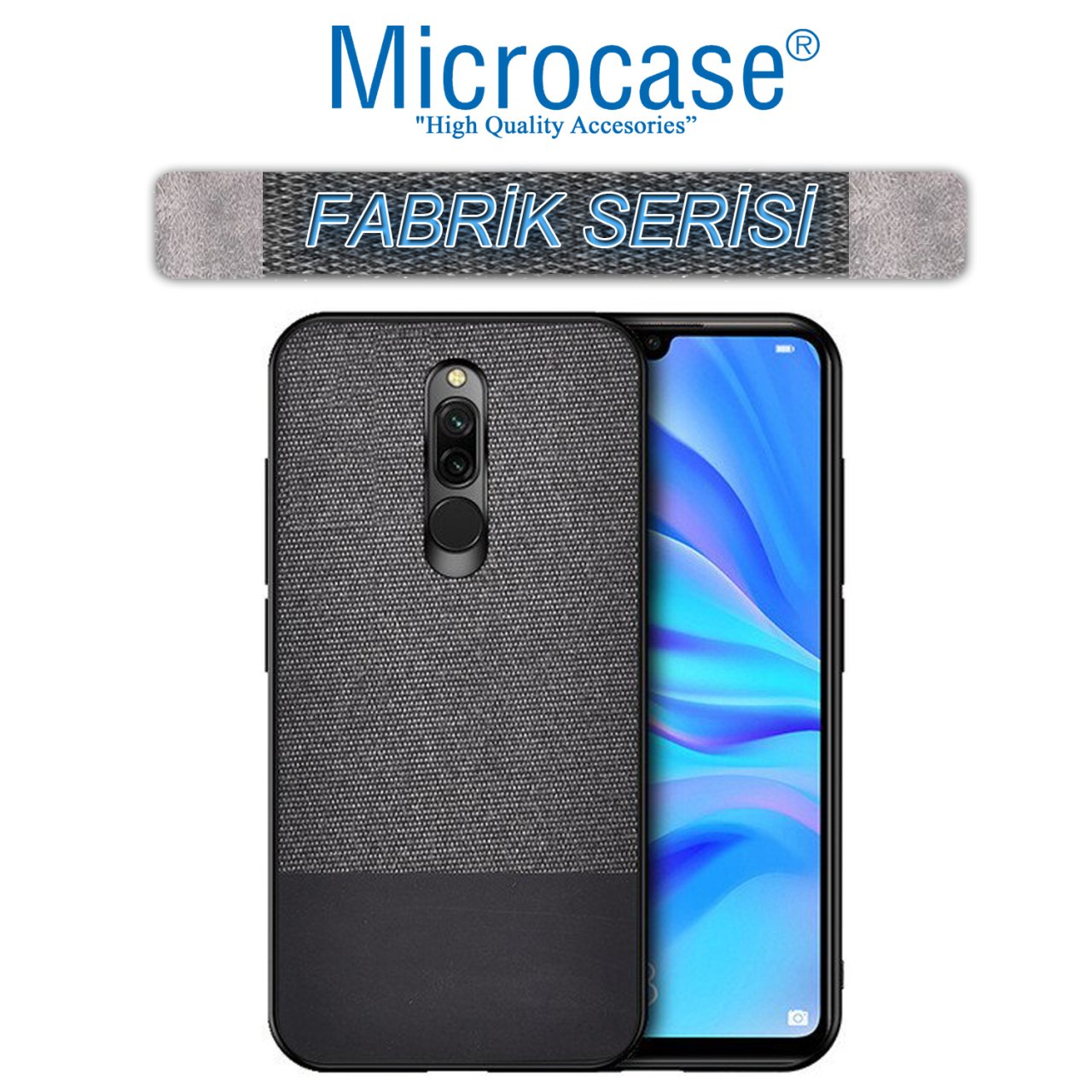 Microcase Xiaomi Redmi 8 Fabrik Serisi Kumaş ve Deri Desen Kılıf - Siyah