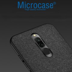Microcase Xiaomi Redmi 8 Fabrik Serisi Kumaş ve Deri Desen Kılıf - Siyah