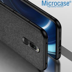 Microcase Xiaomi Redmi 8 Fabrik Serisi Kumaş ve Deri Desen Kılıf - Siyah