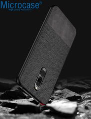 Microcase Xiaomi Redmi 8 Fabrik Serisi Kumaş ve Deri Desen Kılıf - Siyah