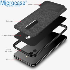 Microcase Xiaomi Redmi 8 Fabrik Serisi Kumaş ve Deri Desen Kılıf - Siyah