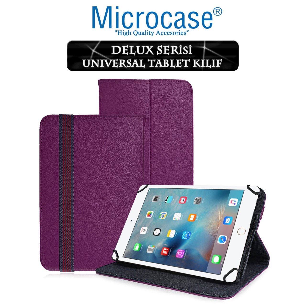 Microcase iPad Mini 4 Delüx Serisi Universal Standlı Deri Kılıf - Mor
