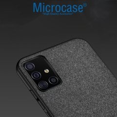 Microcase Samsung Galaxy A51 Fabrik Serisi Kumaş ve Deri Desen Kılıf - Siyah