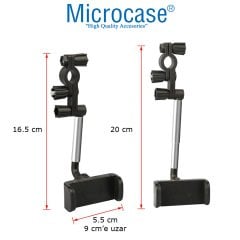 Microcase Araç İçi Uzayabilen Döner Başlık Dikiz Aynası Koltuk Arkası Telefon Tutucu Siyah - AL2911