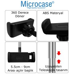 Microcase Araç İçi Uzayabilen Döner Başlık Dikiz Aynası Koltuk Arkası Telefon Tutucu Siyah - AL2911