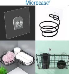 Microcase Güçlü Plastik  Yapışkanlı  Suya Dayanıklı  Banyo Mutfak Eşya Taşıma Raf Askısı 2 Adet -Şeffaf AL4269