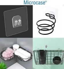 Microcase Güçlü Plastik  Yapışkanlı  Suya Dayanıklı  Banyo Mutfak Eşya Taşıma Raf Askısı 3 Adet -Şeffaf AL4269