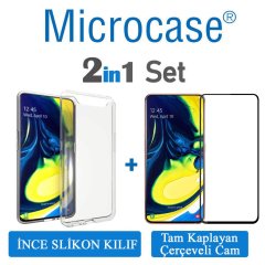 Samsung Galaxy A80 0.2 mm İnce Silikon Kılıf + Tam Kaplayan Cam