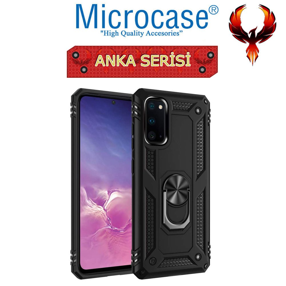 Microcase Samsung Galaxy S20 Anka Serisi Yüzük Standlı Armor Kılıf - Siyah