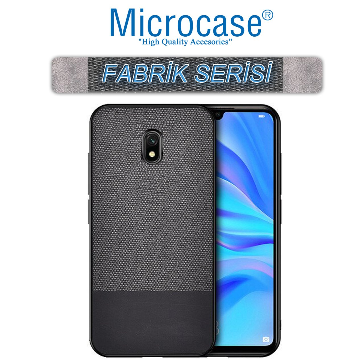 Microcase Xiaomi Redmi 8A Fabrik Serisi Kumaş ve Deri Desen Kılıf - Siyah