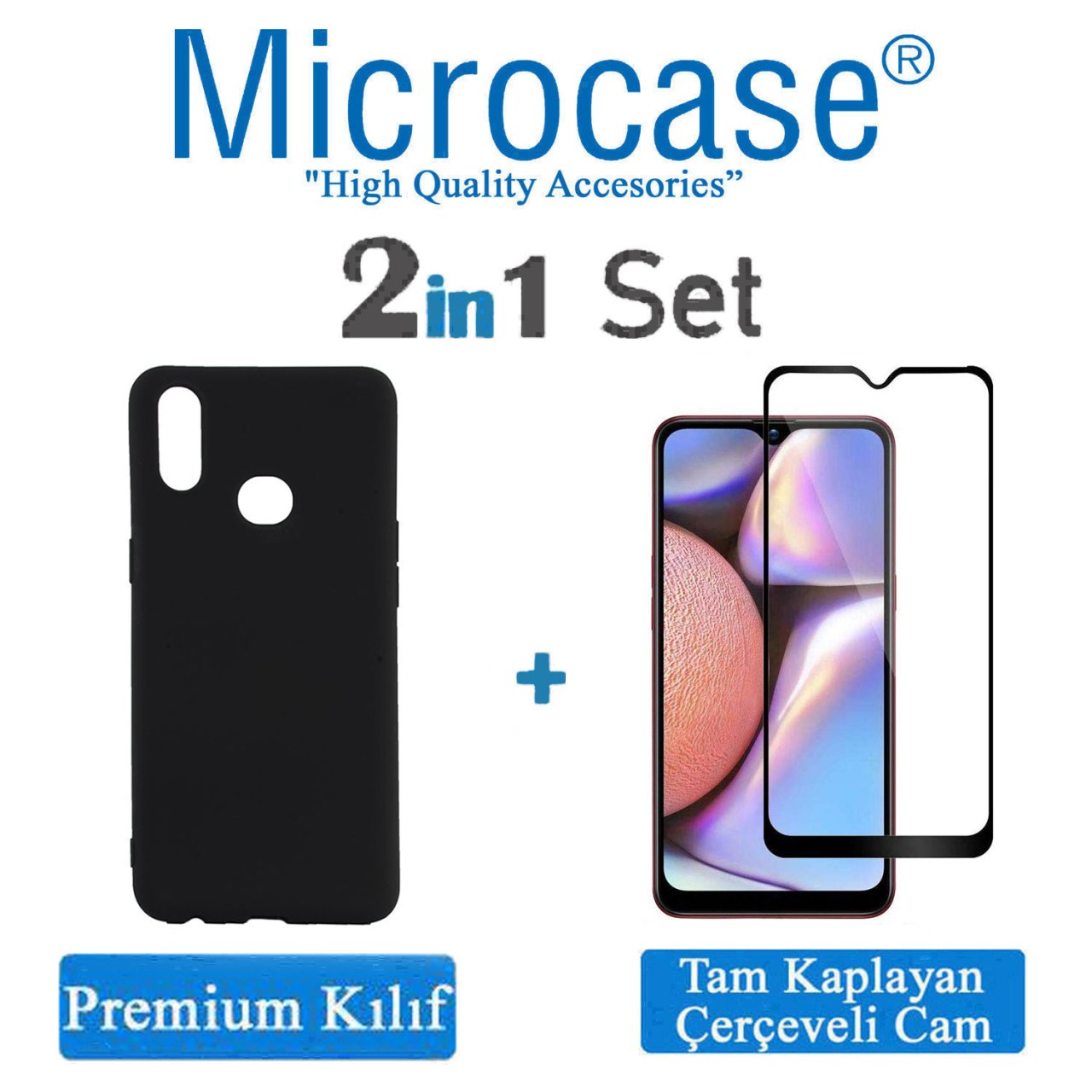 Microcase Samsung Galaxy A10s Premium Matte Silikon Kılıf - Siyah + Tam Kaplayan Çerçeveli Cam