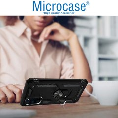 Microcase Samsung Galaxy S20 Anka Serisi Yüzük Standlı Armor Kılıf - Siyah