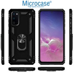 Microcase Samsung Galaxy S20 Anka Serisi Yüzük Standlı Armor Kılıf - Siyah