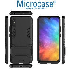 Microcase Xiaomi Redmi 9A Alfa Armor Standlı Perfect Koruma Kılıf - Siyah