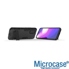 Microcase Xiaomi Redmi 9A Alfa Armor Standlı Perfect Koruma Kılıf Siyah + Tempered Glass Cam Koruma
