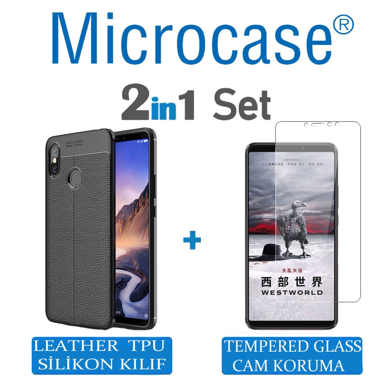 Microcase Xiaomi Mi Max 3 Leather Tpu Silikon Kılıf Siyah + CAM