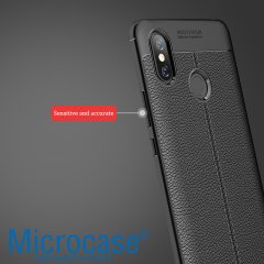 Microcase Xiaomi Mi Max 3 Leather Tpu Silikon Kılıf Siyah + CAM