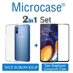 Samsung Galaxy A60 0.2 mm İnce Silikon Kılıf + Tam Kaplayan Cam