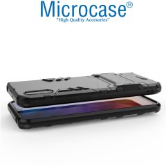 Microcase Xiaomi Redmi 9A Alfa Armor Standlı Perfect Koruma Kılıf Siyah + Tempered Glass Cam Koruma