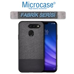 Microcase LG G8 ThinQ Fabrik Serisi Kumaş ve Deri Desen Kılıf - Siyah + Tempered Glass Cam Koruma