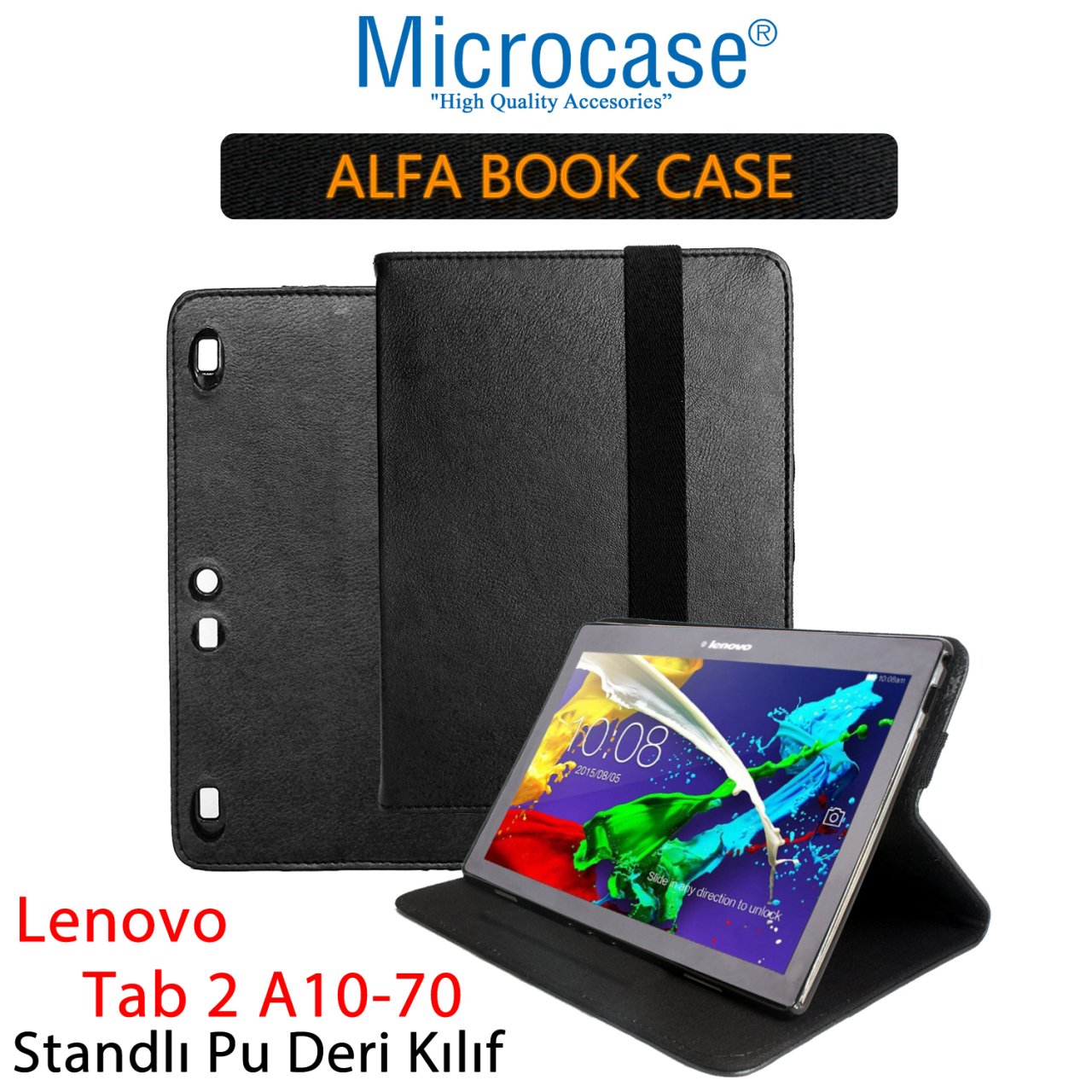 Microcase Lenovo Tab 2 A10-70 Alfa Book Case PU Deri Standlı Kılıf - Siyah