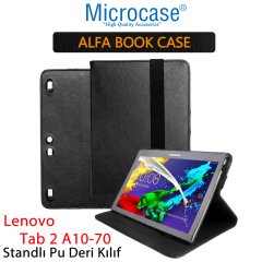 Microcase Lenovo Tab 2 A10-70 Alfa Book Case PU Deri Standlı Kılıf - Siyah