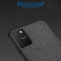 Microcase Samsung Galaxy S10 Lite - A91 - M80S Fabrik Serisi Kumaş ve Deri Desen Kılıf - Siyah