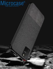 Microcase Samsung Galaxy S10 Lite - A91 - M80S Fabrik Serisi Kumaş ve Deri Desen Kılıf - Siyah