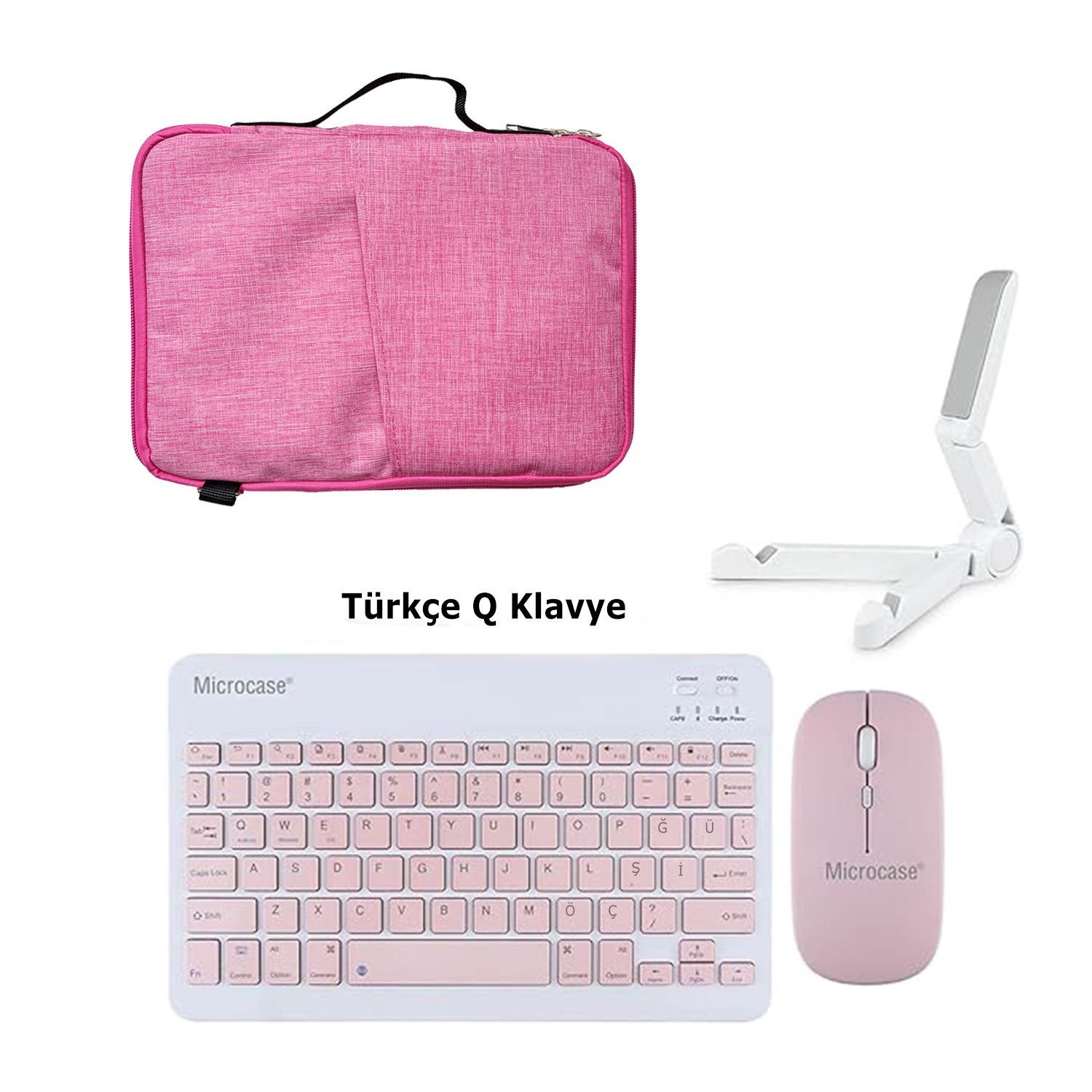 Microcase Casper VIA S40 10.4 inch FHD Tablet  Tablet Çanta + Bluetooth Klavye + Mouse + Tablet Standı - Pembe AL8127