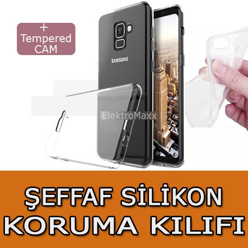 Samsung A8 2018  Silikon Koruma Kılıfı + Cam