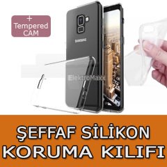 Samsung A8 2018  Silikon Koruma Kılıfı + Cam