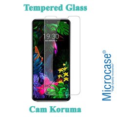 Microcase LG G8 ThinQ Fabrik Serisi Kumaş ve Deri Desen Kılıf - Gri + Tempered Glass Cam Koruma