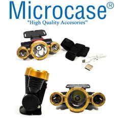 Microcase USB Şarjlı 3 Gözlü 4 Fonksiyonlu Oynarbaşlıklı Profesyonel Kafa Lambası-AL3939