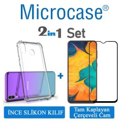 Samsung Galaxy A30 0.2 mm İnce Silikon Kılıf + Tam Kaplayan Cam