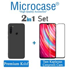 Microcase Xiaomi Redmi Note 8 Premium Matte Silikon Kılıf - Siyah + Tam Kaplayan Çerçeveli Cam