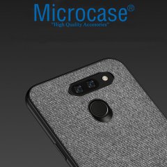 Microcase LG G8 ThinQ Fabrik Serisi Kumaş ve Deri Desen Kılıf - Gri