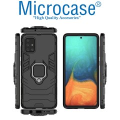 Microcase Samsung Galaxy A71 Batman Serisi Yüzük Standlı Armor Kılıf - Siyah