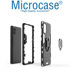 Microcase Samsung Galaxy A71 Batman Serisi Yüzük Standlı Armor Kılıf - Siyah