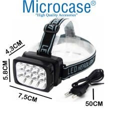 Microcase Süper Parlak 12 Ledli Şarj Edilebilir Oynar Başlıklı Kafa Lambası-AL3937