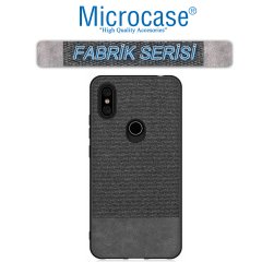 Microcase Xiaomi Mi A2 Lite - Redmi 6 Pro Fabrik Serisi Kumaş ve Deri Desen Kılıf - Siyah + Tempered Glass Cam Koruma