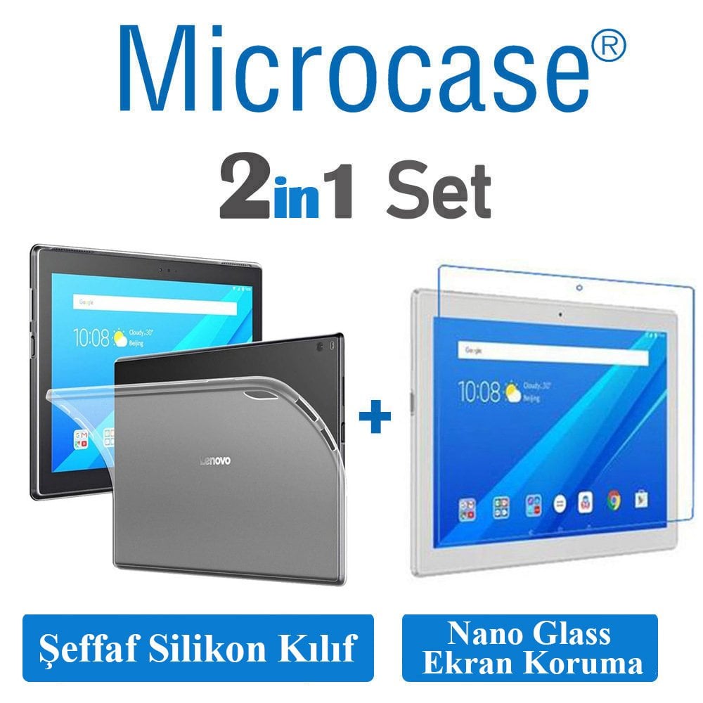 Microcase Lenovo Tab 4 10 Plus Tablet Silikon Kılıf + Nano Glass