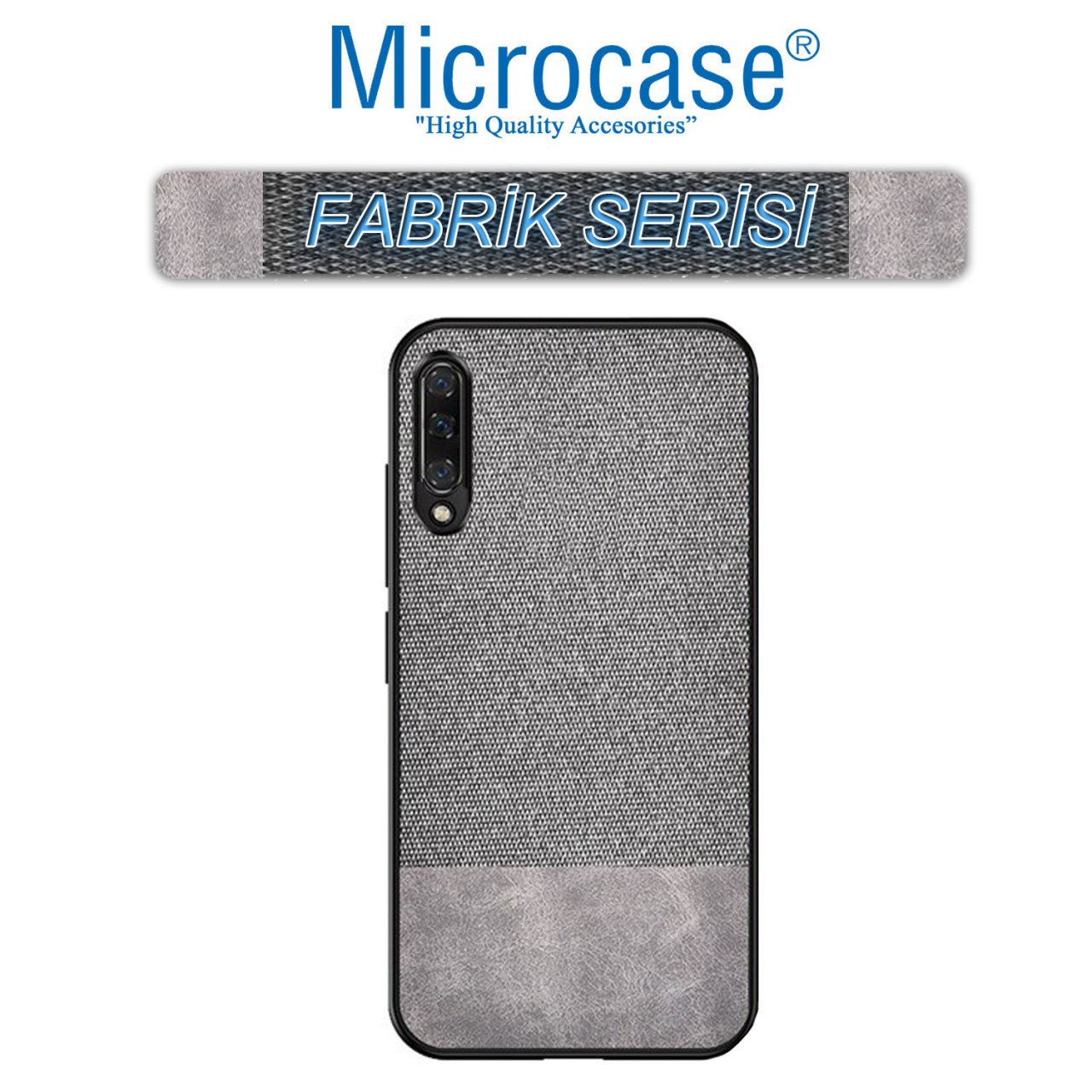 Microcase Huawei P Smart Pro 2019 - Y9S Fabrik Serisi Kumaş ve Deri Desen Kılıf - Gri