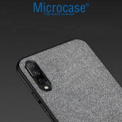 Microcase Huawei P Smart Pro 2019 - Y9S Fabrik Serisi Kumaş ve Deri Desen Kılıf - Gri
