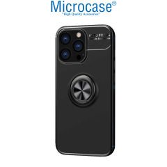 Microcase Apple iPhone 14 Pro Max Focus Serisi Yüzük Standlı Silikon Kılıf - Siyah