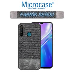 Microcase Realme 5 - 5i Fabrik Serisi Kumaş ve Deri Desen Kılıf - Siyah