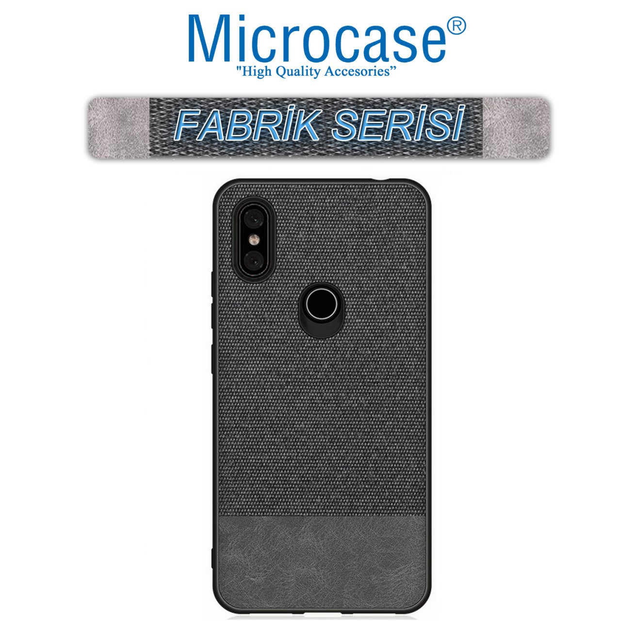 Microcase Xiaomi Mi A2 Lite - Redmi 6 Pro Fabrik Serisi Kumaş ve Deri Desen Kılıf - Siyah